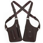 Men's Back Crossbody Bags Double Shoulder Strap Multi-Pocket Outdoor Anti-Theft Tactical Vest Chest Bag Waterproof PU Leather