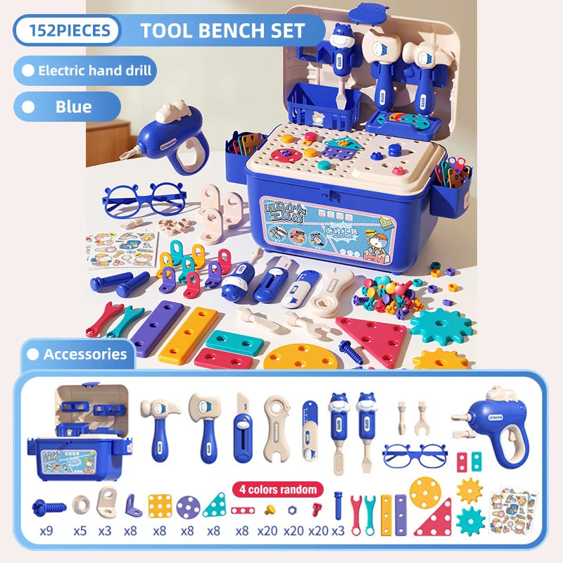 Educational Pretend Play Construction Children Home Toolbox Simulation Drill Screw Removal Puzzle Multi-Functional Assembly Toy