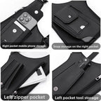 Men's Back Crossbody Bags Double Shoulder Strap Multi-Pocket Outdoor Anti-Theft Tactical Vest Chest Bag Waterproof PU Leather