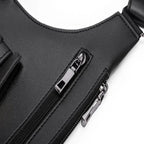 Men's Back Crossbody Bags Double Shoulder Strap Multi-Pocket Outdoor Anti-Theft Tactical Vest Chest Bag Waterproof PU Leather