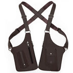 Men's Back Crossbody Bags Double Shoulder Strap Multi-Pocket Outdoor Anti-Theft Tactical Vest Chest Bag Waterproof PU Leather